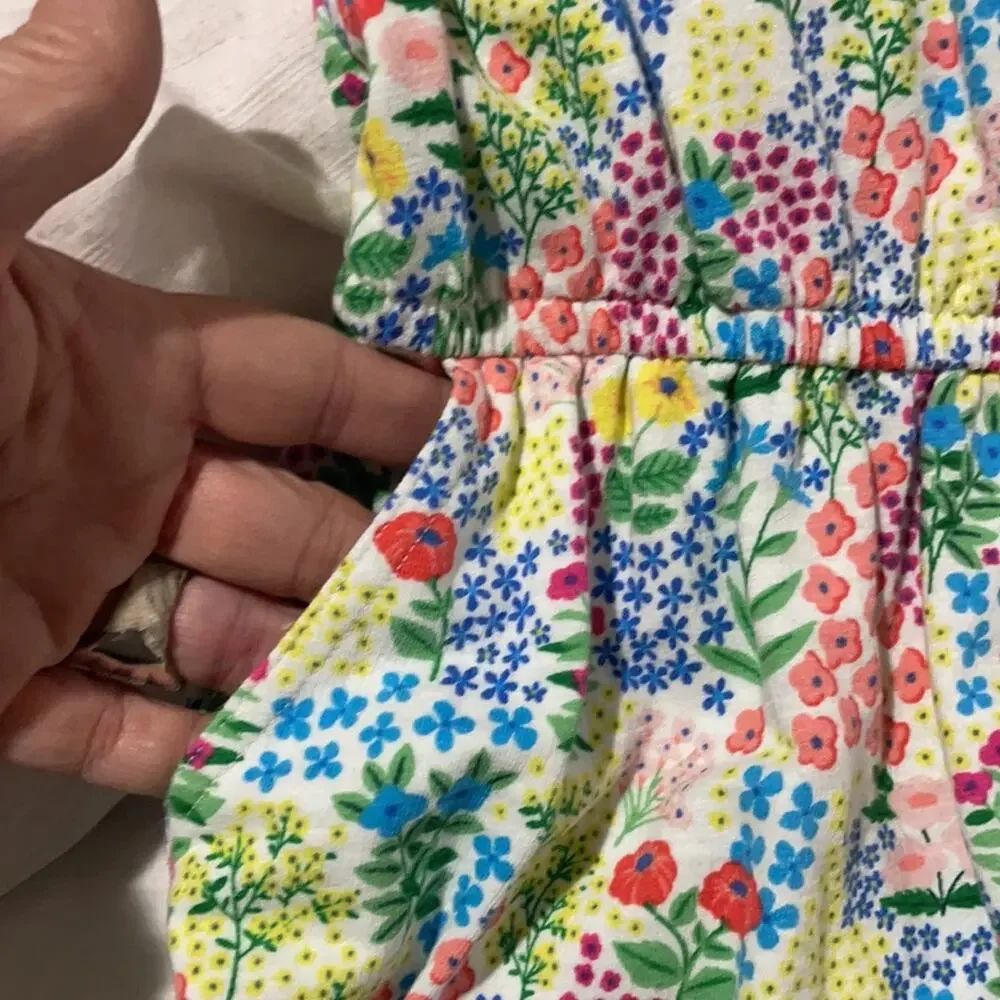 Gymboree s 4t floral French terry dress pockets worn once elastic waist euc